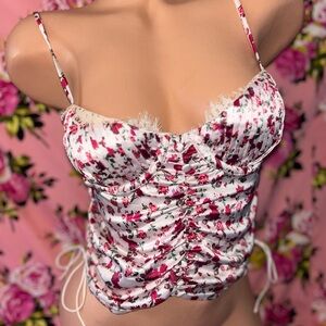 For Love & Lemons rose ruched bustier corset Spaghetti Strap Top